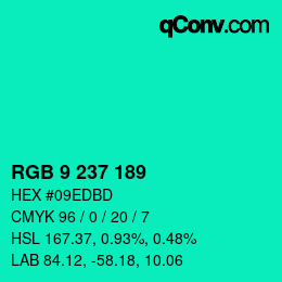 颜色代码: RGB 9 237 189 | qconv.com