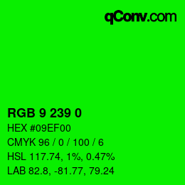 Color code: RGB 9 239 0 | qconv.com