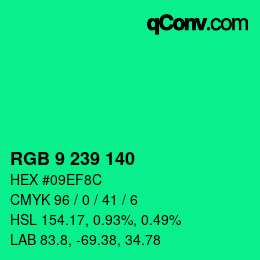Color code: RGB 9 239 140 | qconv.com