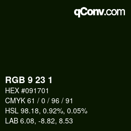 カラーコード: RGB 9 23 1 | qconv.com