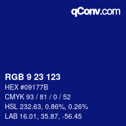 Color code: RGB 9 23 123 | qconv.com