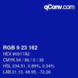 Farbcode: RGB 9 23 162 | qconv.com