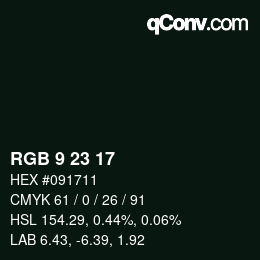 カラーコード: RGB 9 23 17 | qconv.com