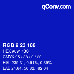 カラーコード: RGB 9 23 188 | qconv.com