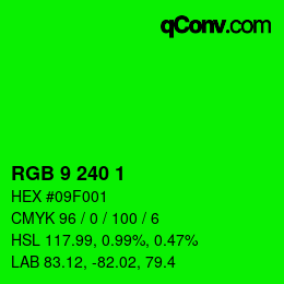 Color code: RGB 9 240 1 | qconv.com