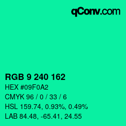 カラーコード: RGB 9 240 162 | qconv.com