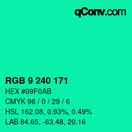 Color code: RGB 9 240 171 | qconv.com