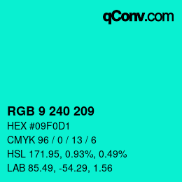 カラーコード: RGB 9 240 209 | qconv.com