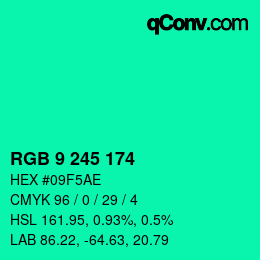 カラーコード: RGB 9 245 174 | qconv.com