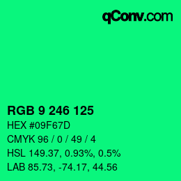 Color code: RGB 9 246 125 | qconv.com
