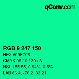 カラーコード: RGB 9 247 150 | qconv.com