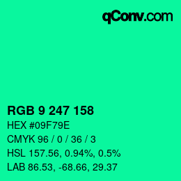 Color code: RGB 9 247 158 | qconv.com
