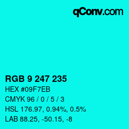 カラーコード: RGB 9 247 235 | qconv.com
