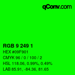 Color code: RGB 9 249 1 | qconv.com