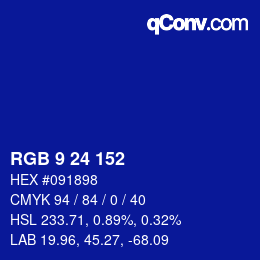 カラーコード: RGB 9 24 152 | qconv.com