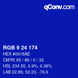 カラーコード: RGB 9 24 174 | qconv.com