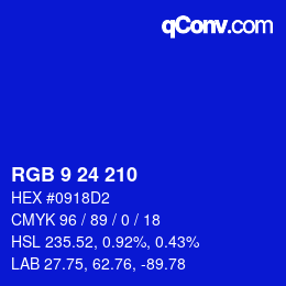 カラーコード: RGB 9 24 210 | qconv.com