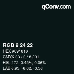カラーコード: RGB 9 24 22 | qconv.com