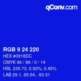 Color code: RGB 9 24 220 | qconv.com