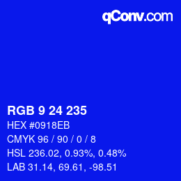 Color code: RGB 9 24 235 | qconv.com