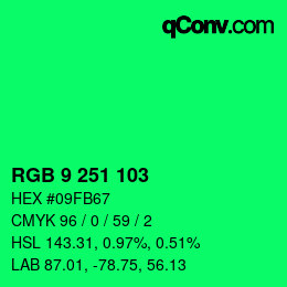 カラーコード: RGB 9 251 103 | qconv.com