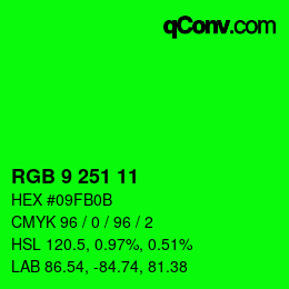 Color code: RGB 9 251 11 | qconv.com