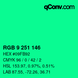 Color code: RGB 9 251 146 | qconv.com