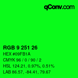 颜色代码: RGB 9 251 26 | qconv.com