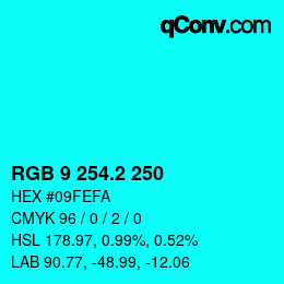 カラーコード: RGB 9 254.2 250 | qconv.com