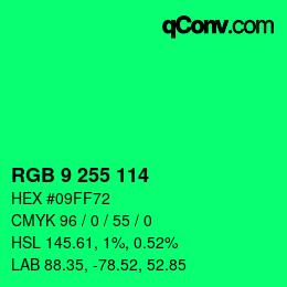 Color code: RGB 9 255 114 | qconv.com