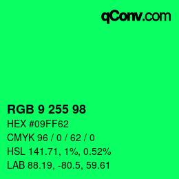 Color code: RGB 9 255 98 | qconv.com