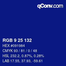 Color code: RGB 9 25 132 | qconv.com