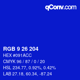 Color code: RGB 9 26 204 | qconv.com