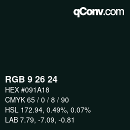 Color code: RGB 9 26 24 | qconv.com