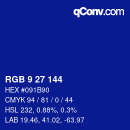カラーコード: RGB 9 27 144 | qconv.com