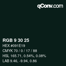 Color code: RGB 9 30 25 | qconv.com