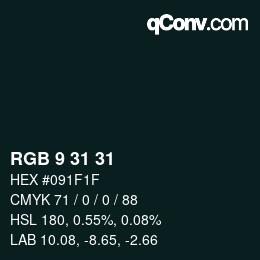 Color code: RGB 9 31 31 | qconv.com