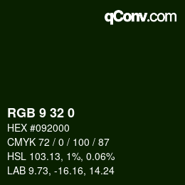 カラーコード: RGB 9 32 0 | qconv.com