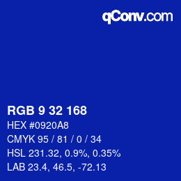 カラーコード: RGB 9 32 168 | qconv.com
