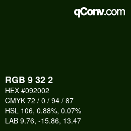 Color code: RGB 9 32 2 | qconv.com