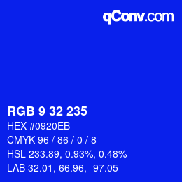 カラーコード: RGB 9 32 235 | qconv.com