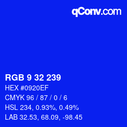 カラーコード: RGB 9 32 239 | qconv.com