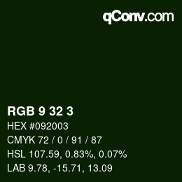 カラーコード: RGB 9 32 3 | qconv.com