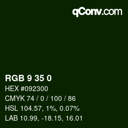 Color code: RGB 9 35 0 | qconv.com