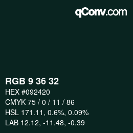 Color code: RGB 9 36 32 | qconv.com