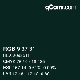 Farbcode: RGB 9 37 31 | qconv.com