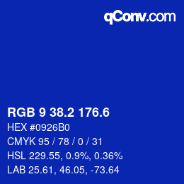 カラーコード: RGB 9 38.2 176.6 | qconv.com