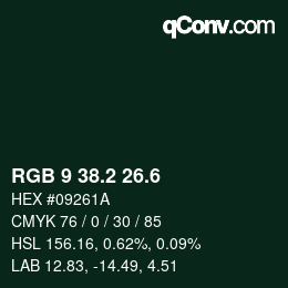 カラーコード: RGB 9 38.2 26.6 | qconv.com