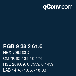 カラーコード: RGB 9 38.2 61.6 | qconv.com