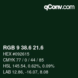 カラーコード: RGB 9 38.6 21.6 | qconv.com